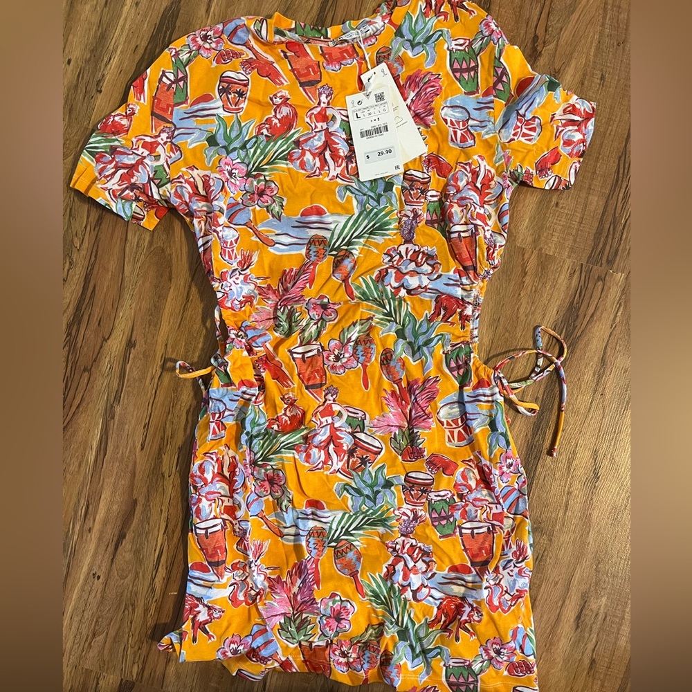 NWT Zara orange floral dress size large